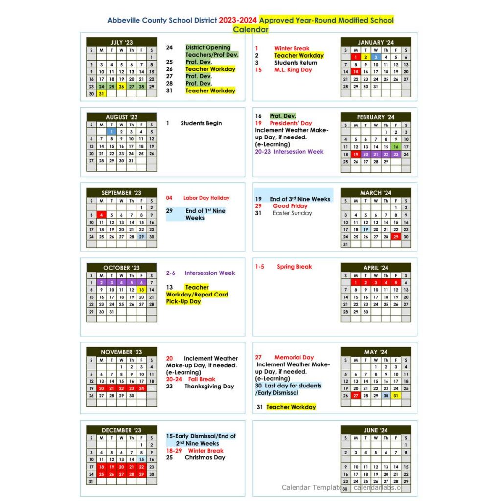 School Calendars 20232024 Greenwood and Abbeville County Weston