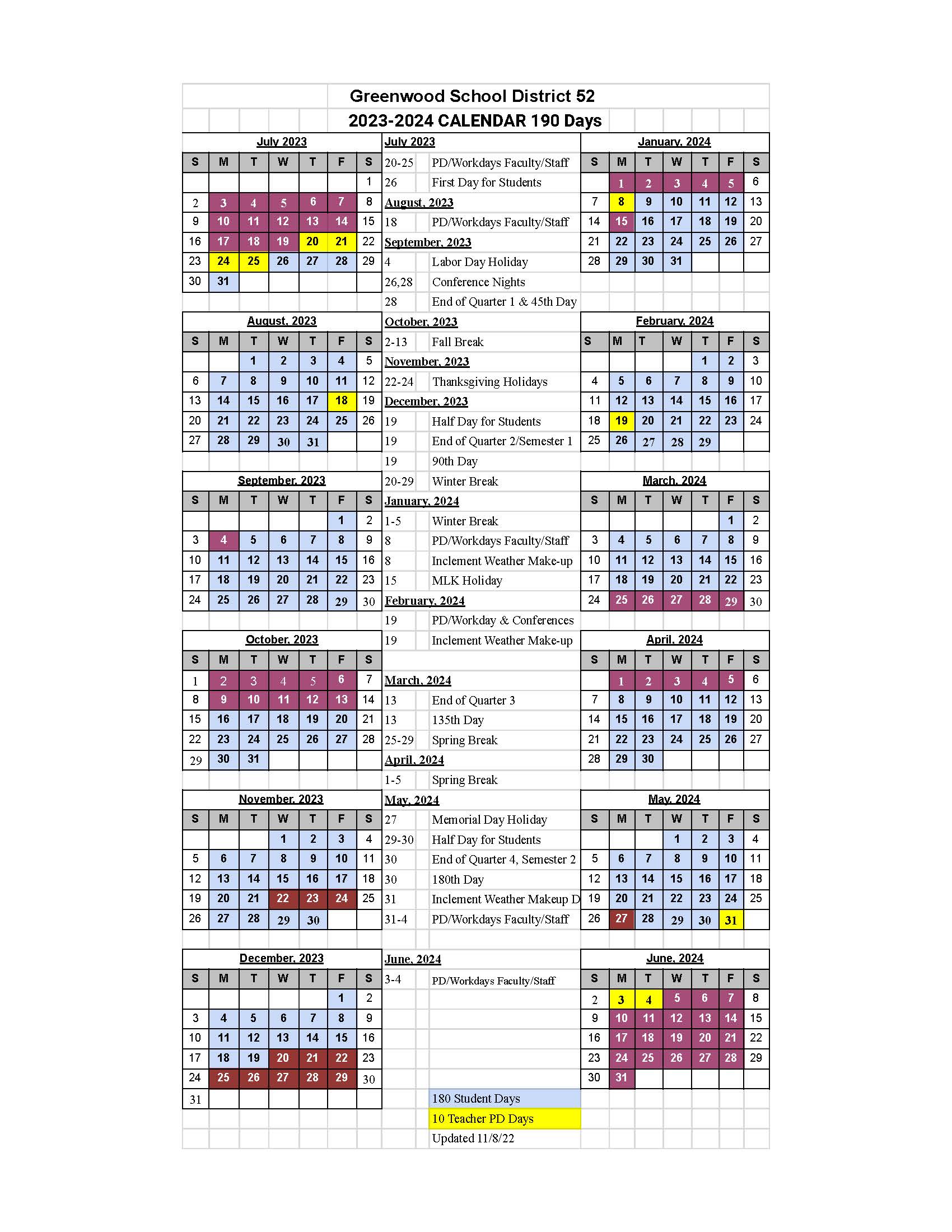 School Calendars 20232024 Greenwood and Abbeville County Weston
